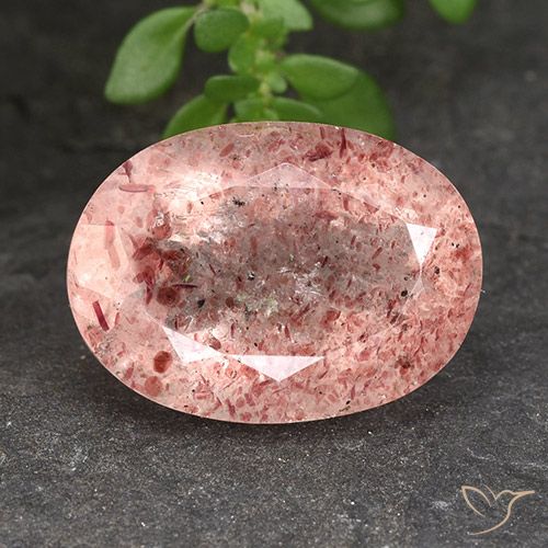 5.79ct 天然 覆盆子粉 草莓石英, 椭圆形, 半透明