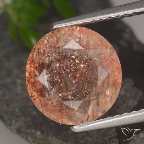 3.97ct 天然 红橙色 日光石, 圆形的, 半透明