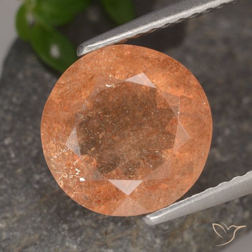 3.36ct 天然 中橙 日光石, 圆形的, 半透明