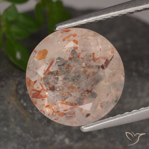 3.38ct 天然 桃橙色 日光石, 圆形的, 透明