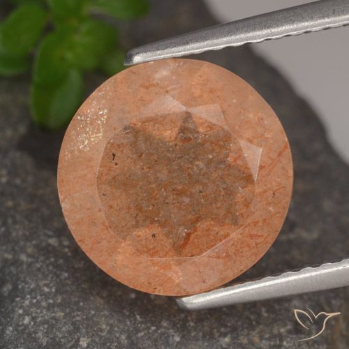 3.41ct 天然 浅橙色 日光石, 圆形的, 半透明