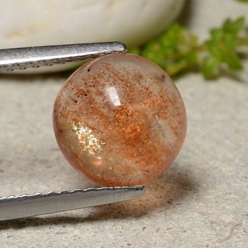 2.19ct 天然 暖橙 日光石, 圆形的, 半透明