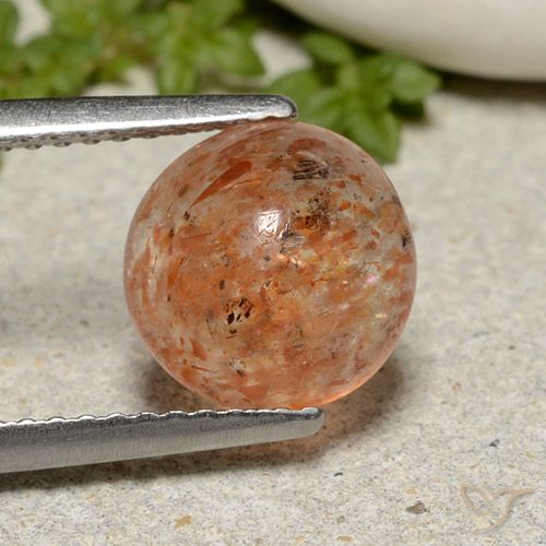 2.04ct 天然 红橙色 日光石, 圆形的, 半透明