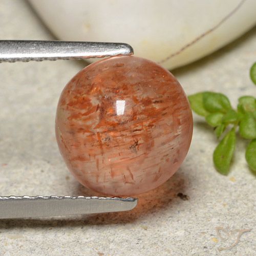 2.72ct 天然 红橙色 日光石, 圆形的, 半透明