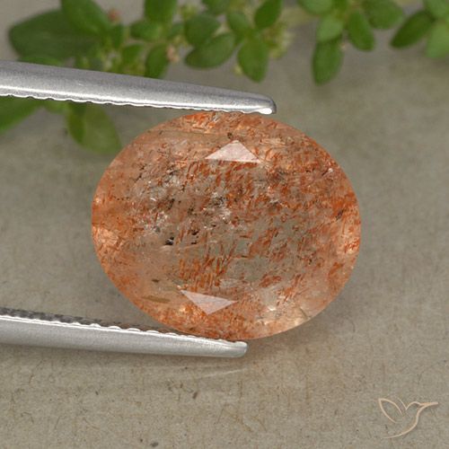 3.90ct 天然 红橙色 日光石, 椭圆形, 半透明