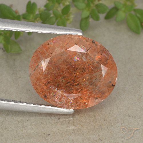 4.32ct 天然 中橙 日光石, 椭圆形, 半透明