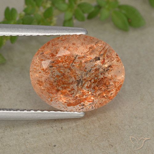 4.37ct 天然 红橙色 日光石, 椭圆形, 半透明