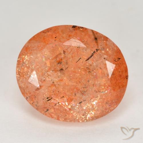 5.10ct 天然 红橙色 日光石, 椭圆形, 半透明