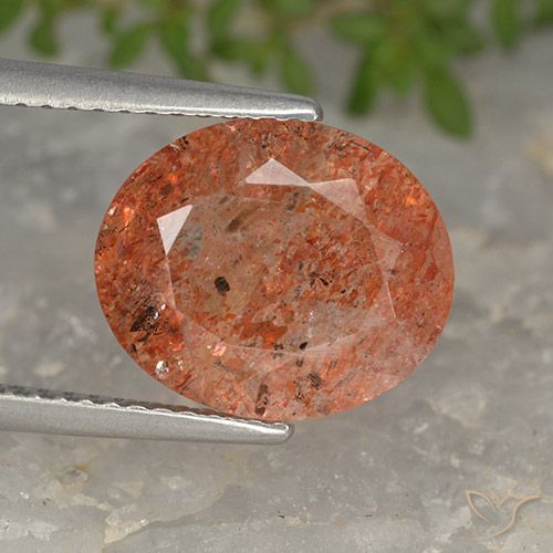 4.24ct 天然 红橙色 日光石, 椭圆形, 半透明