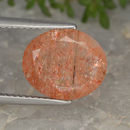 3.97ct 天然 红橙色 日光石, 椭圆形, 半透明