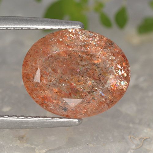 3.81ct 天然 红橙色 日光石, 椭圆形, 半透明