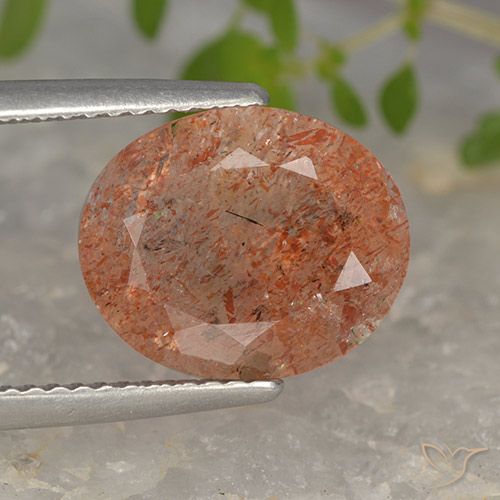 4.15ct 天然 红橙色 日光石, 椭圆形, 半透明