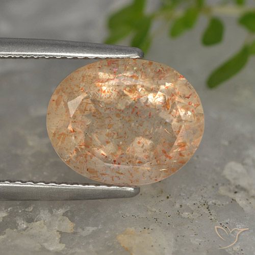 5.02ct 天然 浅橙色 日光石, 椭圆形, 半透明