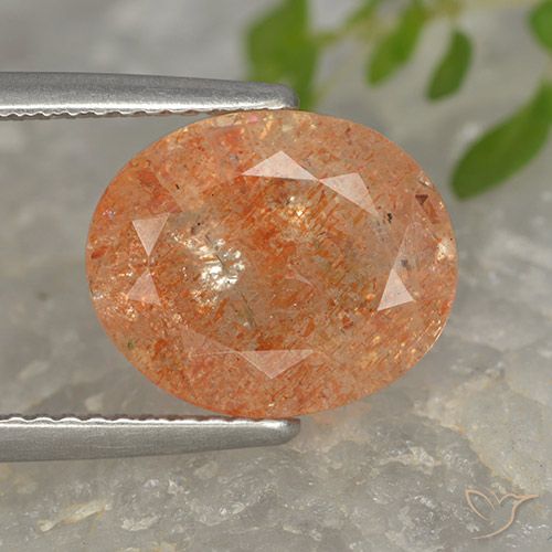 4.32ct 天然 红橙色 日光石, 椭圆形, 半透明