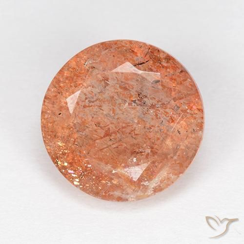 4.21ct 天然 姜橙 日光石, 圆形的, 半透明