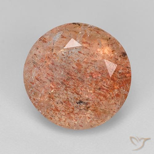 4.33ct 天然 中橙 日光石, 圆形的, 半透明