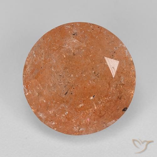 4.67ct 天然 红橙色 日光石, 圆形的, 半透明