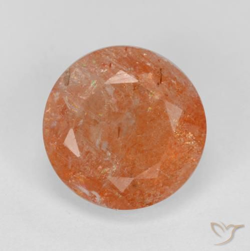 4.67ct 天然 红橙色 日光石, 圆形的, 半透明