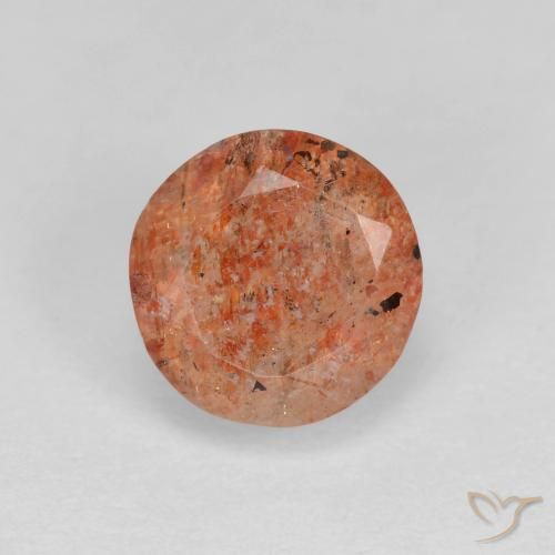1.45ct 天然 暖橙 日光石, 圆形的, 半透明