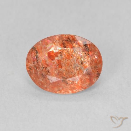 1.03ct 天然 红橙色 日光石, 椭圆形, 半透明