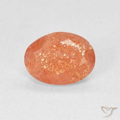 1.23ct 天然 红橙色 日光石, 椭圆形, 半透明