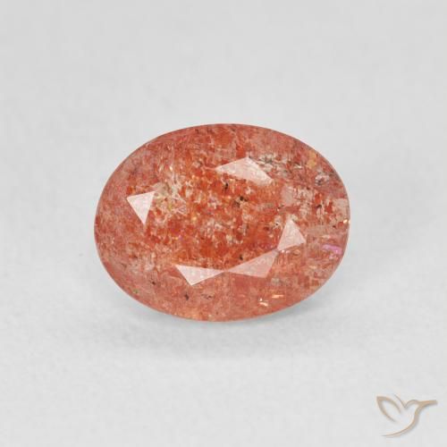0.91ct 天然 红橙色 日光石, 椭圆形, 半透明