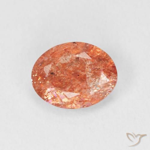 0.98ct 天然 红橙色 日光石, 椭圆形, 半透明