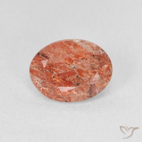 1.23ct 天然 红橙色 日光石, 椭圆形, 半透明