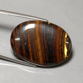 43.53克拉天然多色Tiger's Eye Matrix，椭圆形切割，31×22.3毫米，不透明