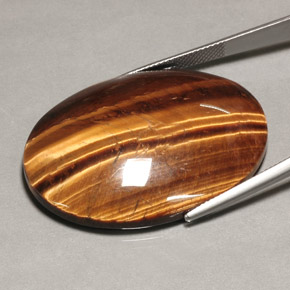 74.22克拉天然棕色Tiger's Eye，椭圆形切割，39.9×30毫米，不透明