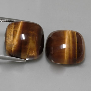 天然棕色Tiger's Eye，垫形剪裁，15.2×15.1毫米，不透明