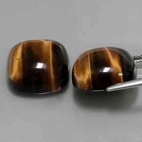 天然棕色Tiger's Eye，垫形剪裁，15.2×15.1毫米，不透明