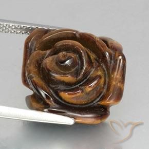 12.89克拉天然棕色Tiger's Eye，花形切工，16.3×15.7毫米，不透明