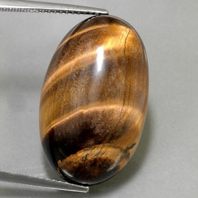 26.13克拉天然棕色Tiger's Eye，椭圆形切割，24.8×15.3毫米，不透明