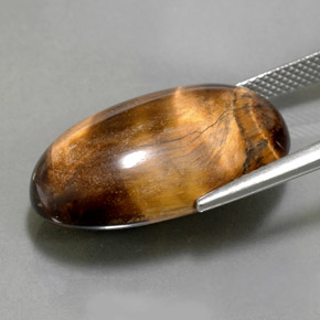 26.13克拉天然棕色Tiger's Eye，椭圆形切割，24.8×15.3毫米，不透明