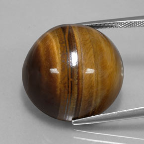 35.03克拉天然棕色Tiger's Eye，圆形切割，20.04毫米，不透明