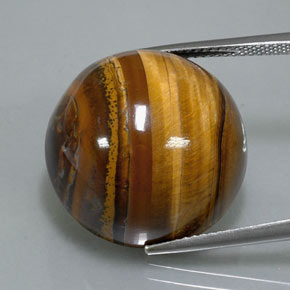 37.12克拉天然棕色Tiger's Eye，圆形切割，20.19毫米，不透明