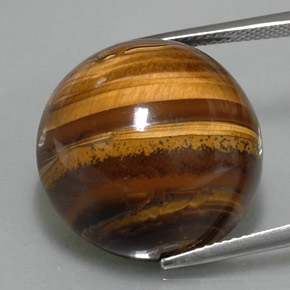 36.33克拉天然棕色Tiger's Eye，圆形切割，20.04毫米，不透明