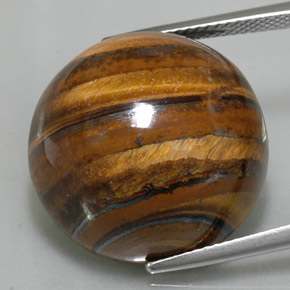 39.11克拉天然棕色Tiger's Eye，圆形切割，20.28毫米，不透明