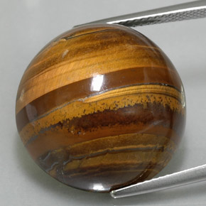 35.88克拉天然棕色Tiger's Eye，圆形切割，20.17毫米，不透明