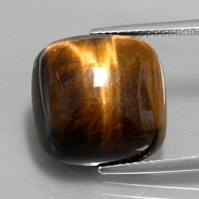 13.38克拉天然棕色Tiger's Eye，垫形剪裁，15.4×15.3毫米，不透明