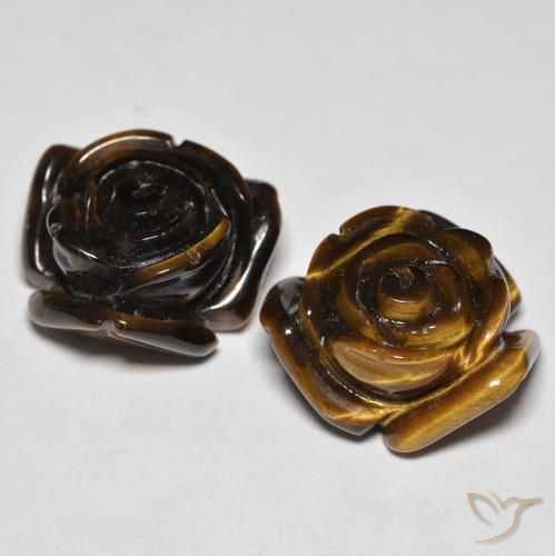 25.60天然棕色Tiger's Eye，花形切工，15.8×15.6毫米，不透明