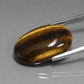 20.40克拉天然棕色Tiger's Eye，椭圆形切割，24.7×16.7毫米，不透明