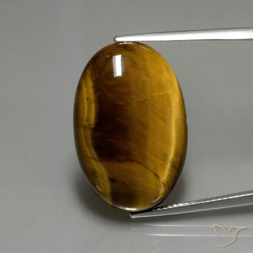 20.09ct 天然 中褐色 虎眼石, 椭圆形, 不透明