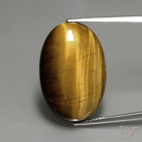 19.66ct 天然 金棕色 虎眼石, 椭圆形, 不透明