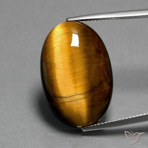 19.68ct 天然 中褐色 虎眼石, 椭圆形, 不透明
