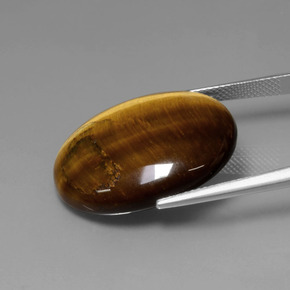 22.74克拉天然棕色Tiger's Eye，椭圆形切割，25.3×20.2毫米，不透明