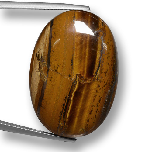 33.59克拉天然棕色Tiger's Eye，椭圆形切割，28.1×19.6毫米，不透明