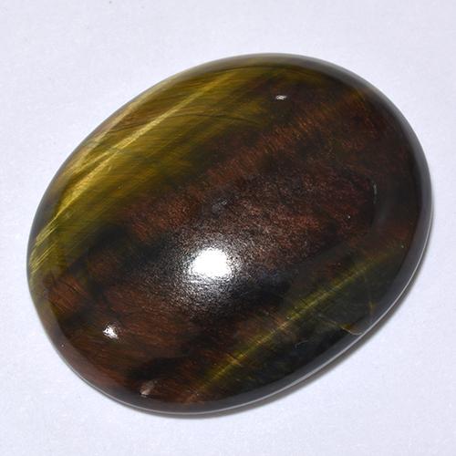 24.66克拉天然多色Tiger's Eye，椭圆形切割，25.3×20.2毫米，不透明