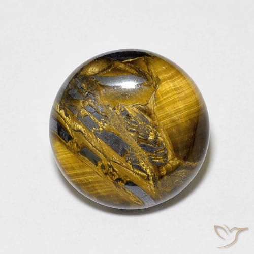 7.30ct 天然 黄棕色 虎眼石, 圆形的, 不透明